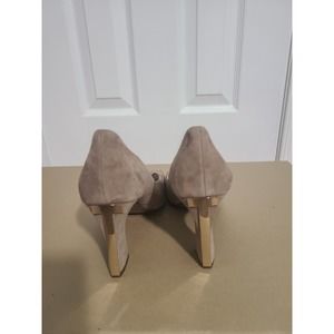 Tory Burch Grey Gray Suede Block Heels Metal Detail New With Defects 9.5 Leather
